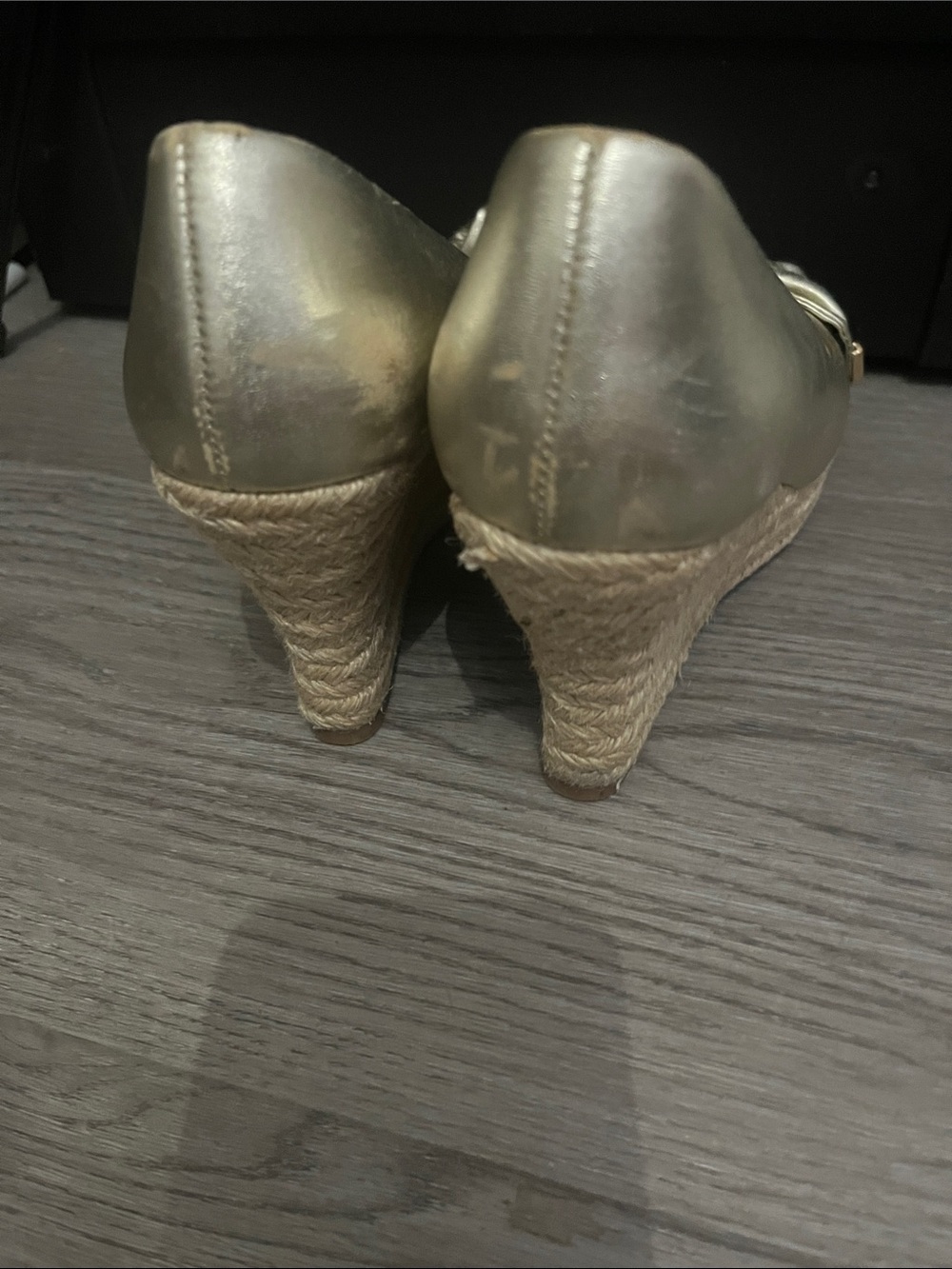 Tory Burch Metallic Gold Knot Peep-Toe Wedge Espadrille - Picture 4 of 13